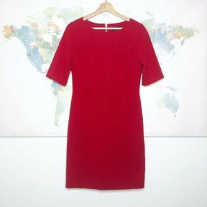 Tahari Sz 4 Dress Sheath Red Short Sleeve Pockets